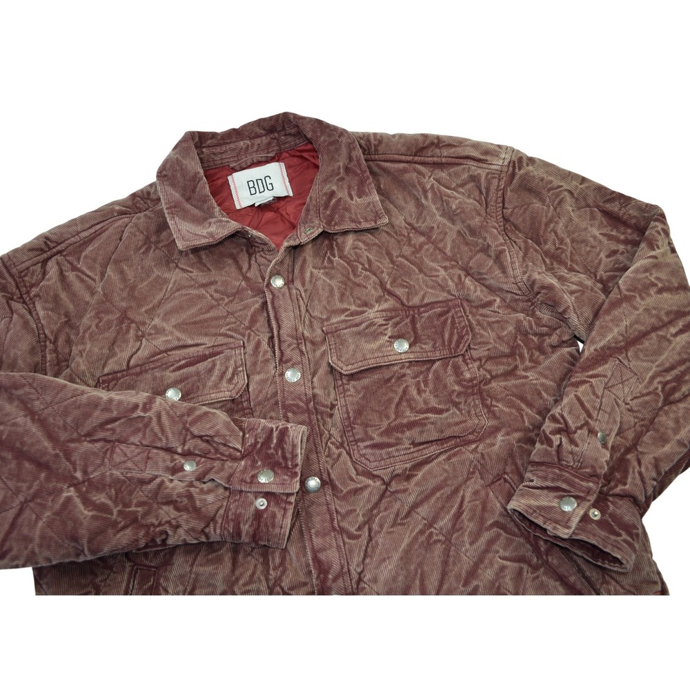 BDG Urban Outfitters Mens‎ Quilted Corduroy Snap Front Shirt Jacket Burgundy M